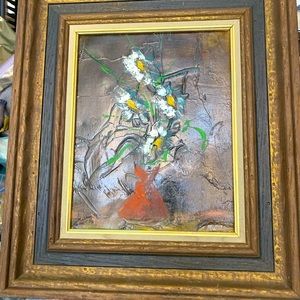 Daisy abstract oil painting in vintage frame